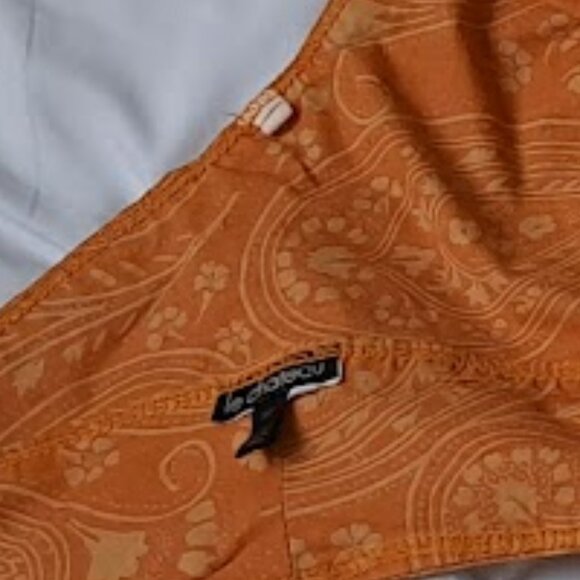 Orange with cream pattern crop top tied at neck and back Small Le Chateau - Picture 7 of 12